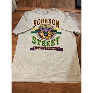 VTG 90s New Orleans T-shirt Bourbon Street Tee Mardi Gras Adult Size Large